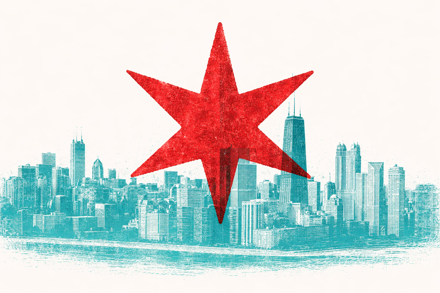 Chicago skyline with the red Chicago star